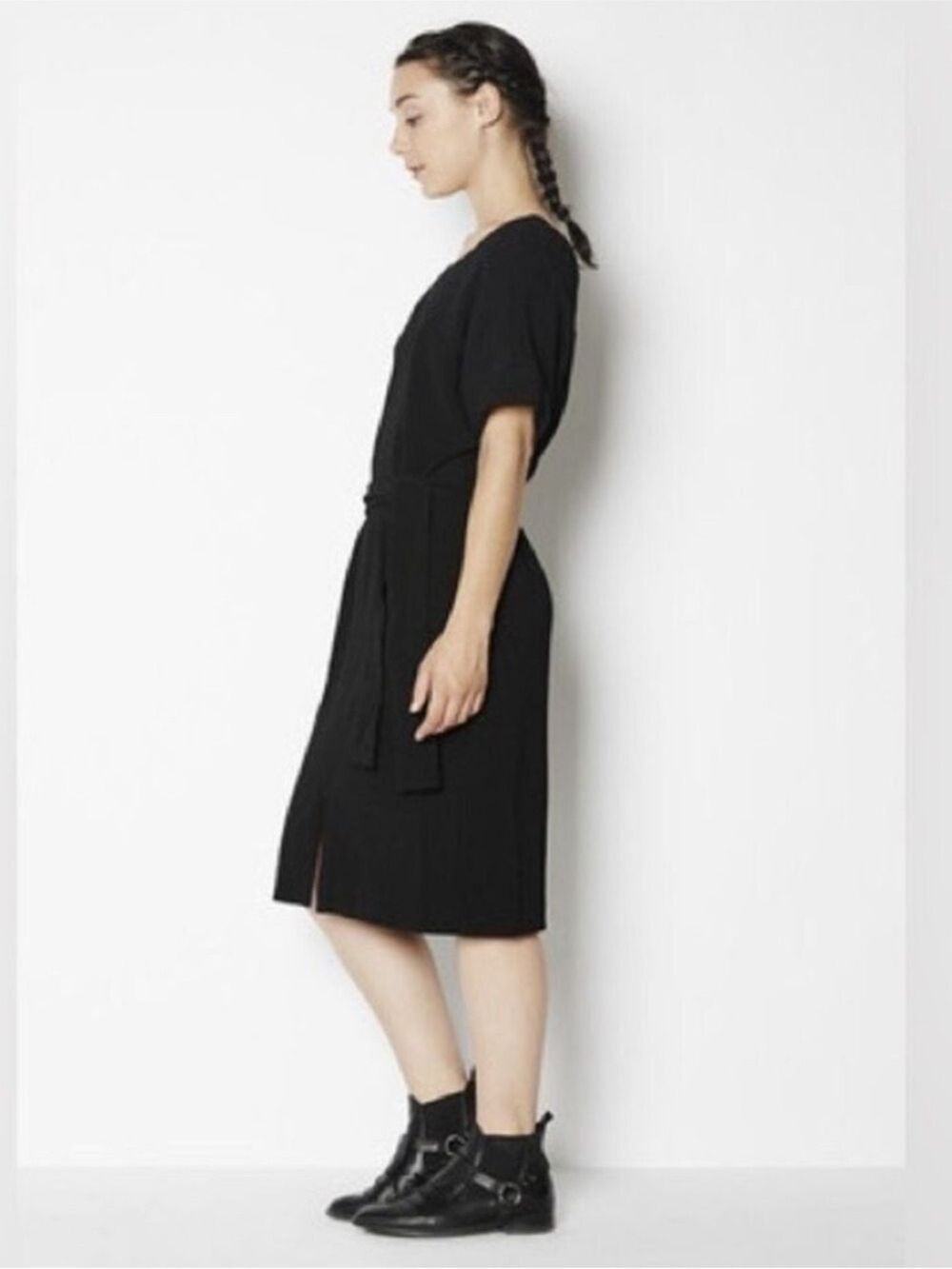 Achro Black Belted Front Slip Dress - Size Medium
